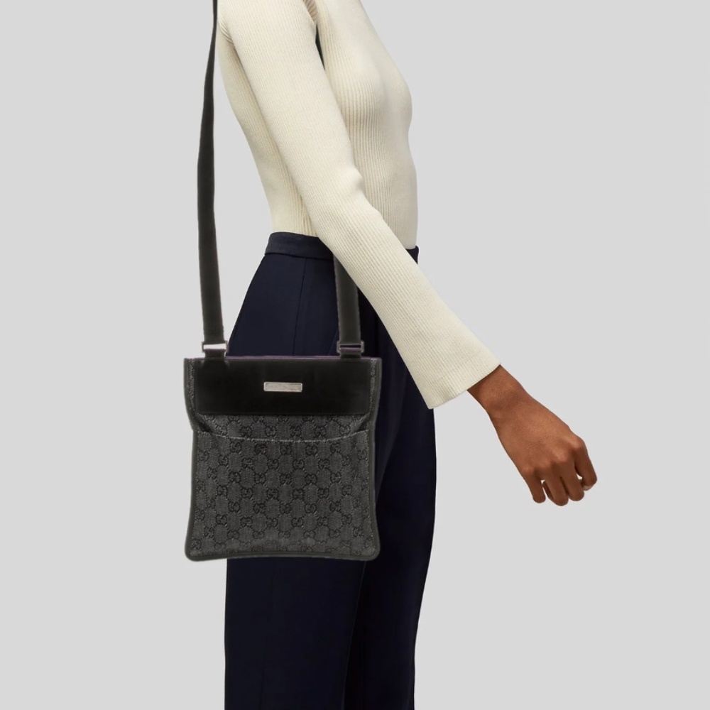 GUCCI GG Web Monogram Black Canvas Crossbody Bag
